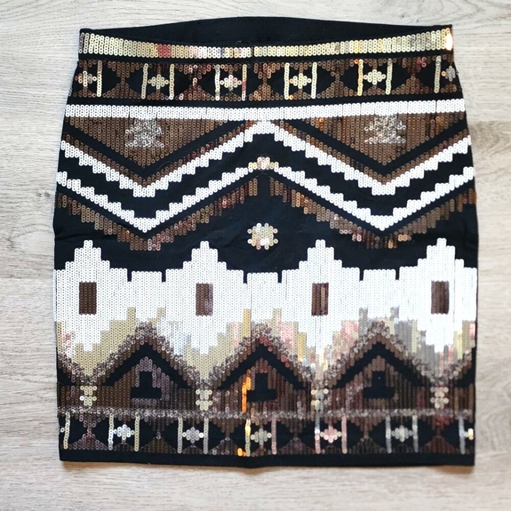 NWT Express Women's Aztec Sequin Cocktail Evening Mini Bodycon Skirt X-Small XS